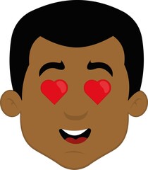 Vector illustration of the face of a cartoon man, with eyes in the shape of hearts

