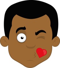 Vector illustration of the face of a cartoon man giving a heart-shaped kiss