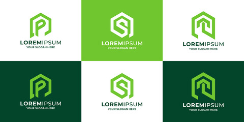 initial letter p s t combine with house logo concept