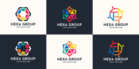 abstract hexagon combine with community logo concept