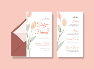Beautiful wedding invitation and menu card template