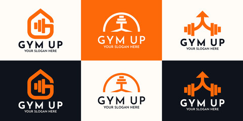 barbell arrow combination logo for wellness and sport inspiration logo
