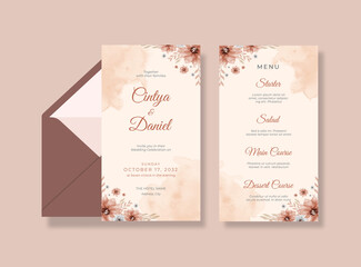 Rustic wedding card with beautiful flowers boho style