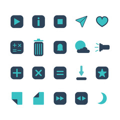 set of blue flat universal Icons For Web and Mobile set on white background