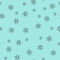 Microscope snowflakes on mint seamless pattern