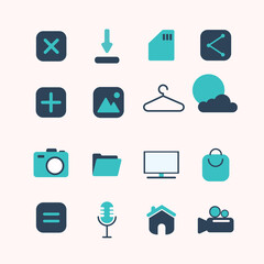 set of blue flat universal Icons For Web and Mobile set on white background