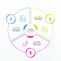 Basic circle infographic template with 3 steps, process or options, process chart, Used for process diagram, presentations, workflow layout, flow chart, infograph. Vector eps10 illustration.