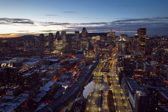 Downtown view of Montreal city in the night