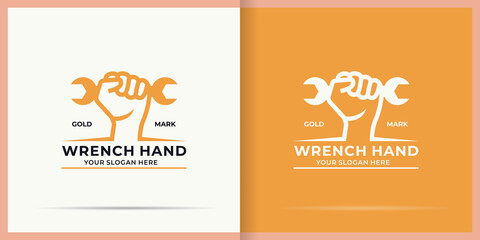 hand wrench combination logo for mechanic and workshop inspiration logo