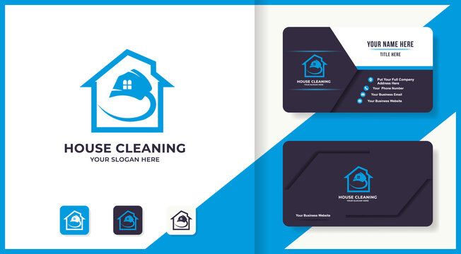 broom house combination logo for cleaning service inspiration logo