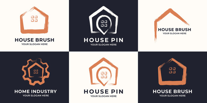 gear pin house combined with brush stroke logo concept