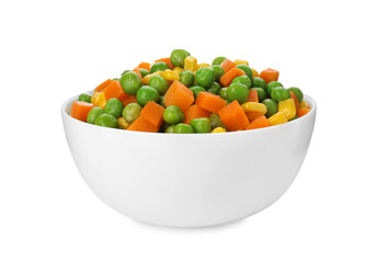 Mix of fresh vegetables in bowl on white background