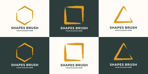 hexagon square triangle combined with brush stroke logo concept