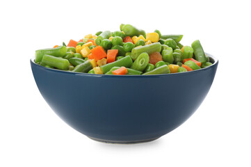 Mix of fresh vegetables in bowl on white background