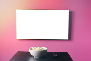 TV white screen with popcorn mockup