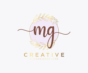 Initial MG feminine logo. Usable for Nature, Salon, Spa, Cosmetic and Beauty Logos. Flat Vector Logo Design Template Element.