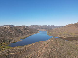 Aerial view of Lake Hodges and Bernardo Mountain, San Diego County, California, USA