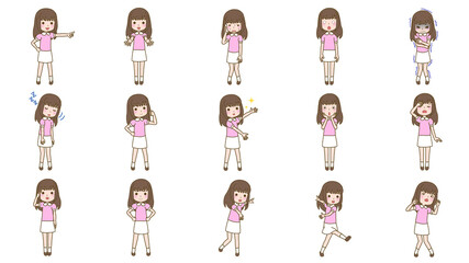 女の子全身表情いろいろ
