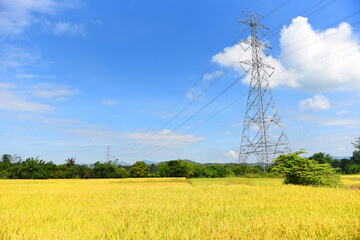 High voltage post, High voltage tower blue sky background, Electricity poles and electric power...