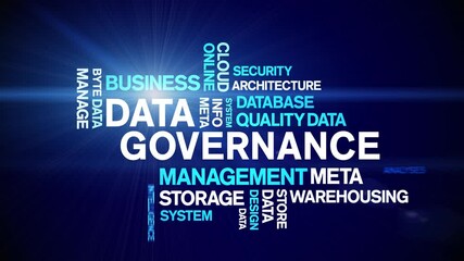 4k Data Governance Animated Tag Word Cloud;Text Design big data Animation typography seamless loop.