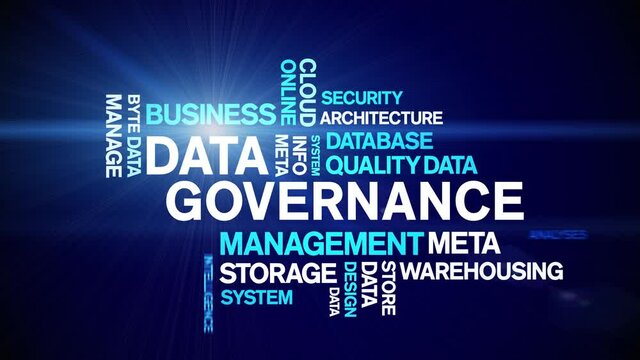 4k Data Governance Animated Tag Word Cloud;Text Design big data Animation typography seamless loop.
