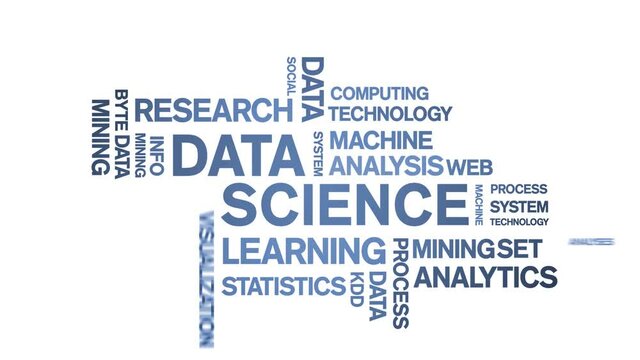4k Data Science Animated Tag Word Cloud;Text Design big data Animation typography seamless loop.