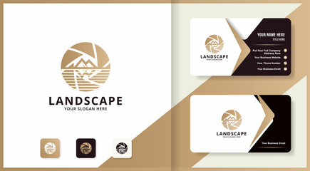 landscape camera lens logo design and business card