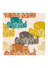 Editable Arab Man Pouring Coffee From Dallah Pot into Finjan Cup for His Wife Vector Illustration as Seamless Pattern for Creating Background of Islamic Moments or Arabian Culture Cafe Related Design