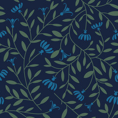 Fototapeta na wymiar Blue flower seamless pattern on dark blue background