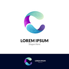 Wave letter C vector logo template with gradient colors