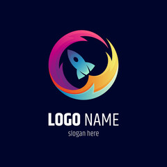 Rocket fire logo design template with gradient colors