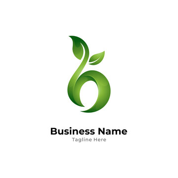 Logo template of letter b combination with leaf in gradient green color