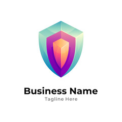3d shield logo template with gradient color