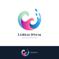 Wave and letter w, creative logo design concept ready for template