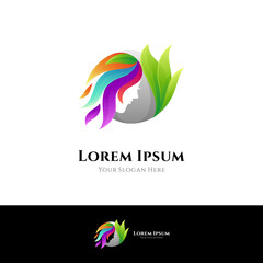 Obraz premium Beauty care logo design template with colorful gradient style