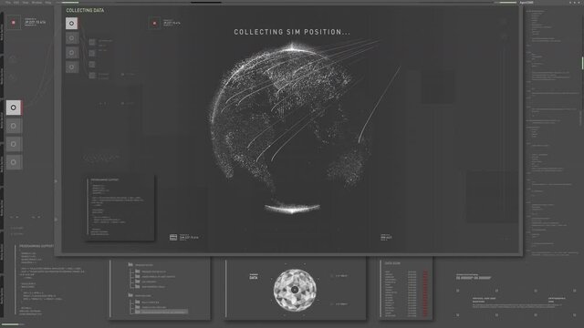 Target tracking system is performing the selected mission. Mission of the tracking tech is to find the target sim card location. Military tracking mission has found the target signal. User Interface.