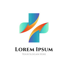 Medical health care logo with medical cross icon combination arrows shape
