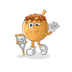 takoyaki sick with limping stick. cartoon mascot vector