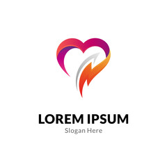 Heart or love logo concept with thunderbolt combination