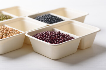 Azuki bean in compostable cardboard boxes are eco-friendly concepts and are mainly used as a plant-based ingredient in vegetarian, healthy food.