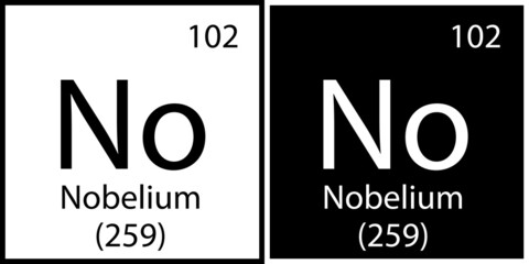 Nobelium symbol. Chemical element. Mendeleev periodic table. Education structure. Vector illustration. Stock image.