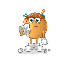 takoyaki cry with a tissue. cartoon mascot vector