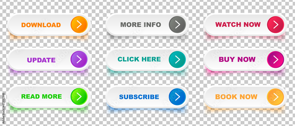 Wall mural set of modern buttons read more, more info, buy now and more for web site and ui. vector icon.