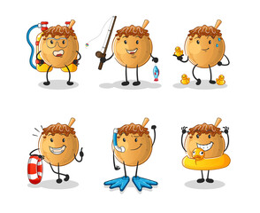 takoyaki water activity group. cartoon mascot vector