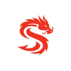 Abstract Chinese dragon silhouette logo. Red dragon mascot vector illustration