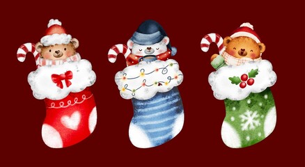 Set of bear in the Christmas socks 