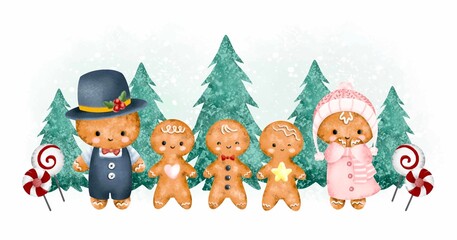 Gingerbread family and Christmas tree 