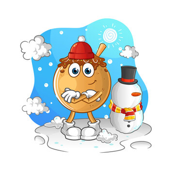 takoyaki in cold winter character. cartoon mascot vector