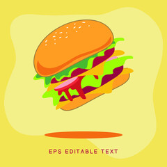 Set of cute cheese burger vector. Cute illustration cheese burger. Cute vector set. Hand-drawn vector set. 