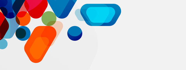 Color bubbles and rounded geometric shapes on white. Vector geometric minimal abstract background for wallpaper, banner, background, landing page